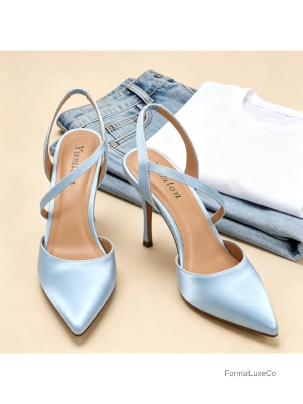 Closed Toe Slingback Heels Stiletto Heel 3.3 Inch Ankle Strap Pointed Toe Pumps - Picture 3 of 6